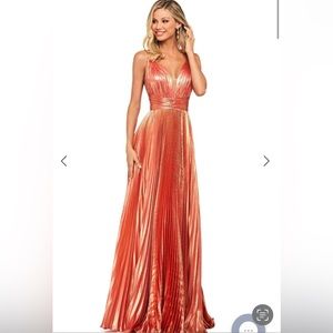Sherri Hill - V-Neck Long A-Line Dress. Coral, Sz 4. Never worn/NWT